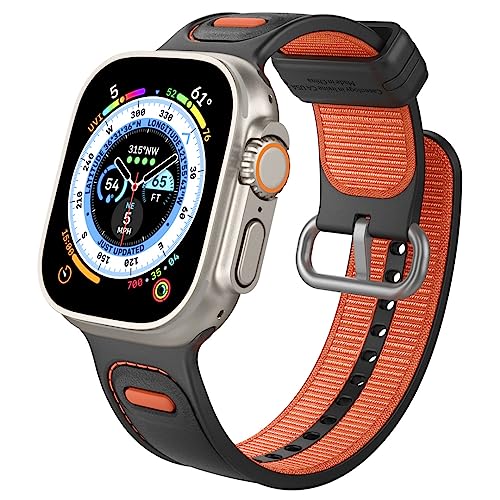 Caseology Athlex Armband kompatibel mit Apple Watch Armband for Apple Watch Ultra (49mm), Series 8/7 (45mm), Series SE2/6/SE/5/4 (44mm) and Series 3/2/1 (42mm), Silikon, Nylonpolster - Aktive Orange von Caseology