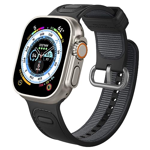 Caseology Athlex Armband kompatibel mit Apple Watch Armband for Apple Watch Ultra (49mm), Series 8/7 (45mm), Series SE2/6/SE/5/4 (44mm) and Series 3/2/1 (42mm), Silikon, Nylonpolster - Aktive Schwarz von Caseology