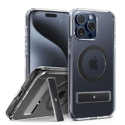 Caseology Capella Mag Kickstand Kompatibel mit iPhone 15 Pro Hülle [Schutz in Militärqualität] [Integrierter Ständer] mit Leistungsstarkem Magnet iPhone 15 Pro Hülle - Klar Charcoal von Caseology