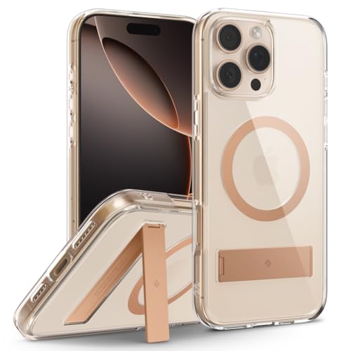 Caseology Capella Mag Kickstand für iPhone 16 Pro Hülle Magnetischer [Integrierter Ständer] Fallschutz in Militärischer Qualität mit Seitlichen Griffmustern iPhone 16 Pro Hülle - Clear Sephia Gold von Caseology