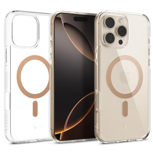 Caseology Capella Mag für iPhone 16 Pro Max Hülle [Ultraklar] Magnetischer Fallschutz in Militärqualität mit seitlichem Griffmuster, Schutzhülle für iPhone 16 Pro Max – Clear Sepia Gold von Caseology