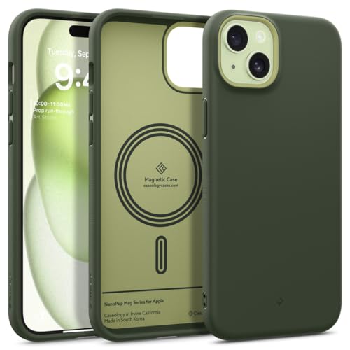 Caseology Nano Pop Mag Kompatibel mit iPhone 15 Plus Hülle [Magnetisch] [Schutz in Militärqualität] mit Seitlichen Griffmustern iPhone 15 Plus Hülle - Grün von Caseology