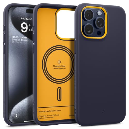 Caseology Nano Pop Mag für iPhone 15 Pro Hülle [Magnetisch] [Schutz in Militärqualität] mit Seitlichen Griffmustern iPhone 15 Pro Hülle - Marine von Caseology