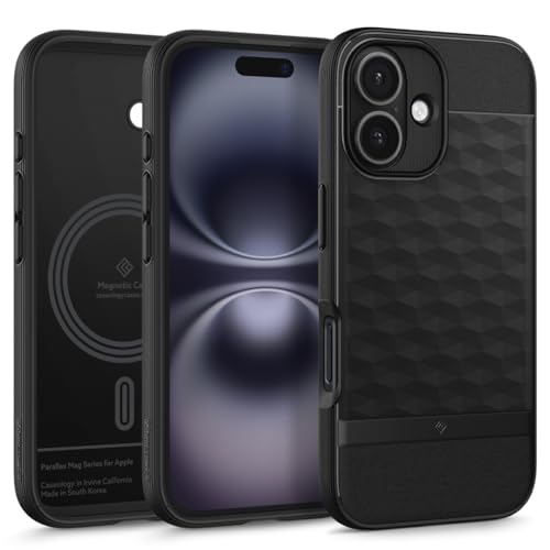 Caseology Parallax Mag für iPhone 16 Hülle [3D Hexa Cube] Magnetische Schutzhülle mit Fallschutz in Militärqualität für iPhone 16 - Matte Black von Caseology