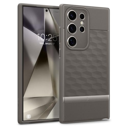 Caseology Parallax für Samsung Galaxy S24 Ultra, [Fallschutz in Militärqualität] S24 Ultra-Hülle, ergonomische 3D-Hexa-Würfel-Designhülle für Samsung Galaxy S24 Ultra - Asch Grau von Caseology