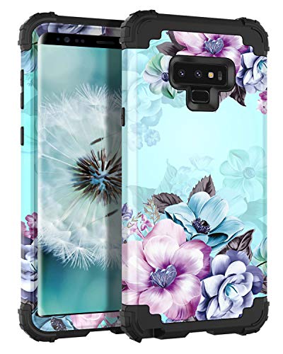 Casetego Compatible Galaxy Note 9 Hülle,Galaxy Note 9 Case,Floral Three Layer Heavy Duty Hybrid Sturdy Armor Shockproof Full Body Protective Cover Case Samsung Galaxy Note 9-Blue Flower von Casetego