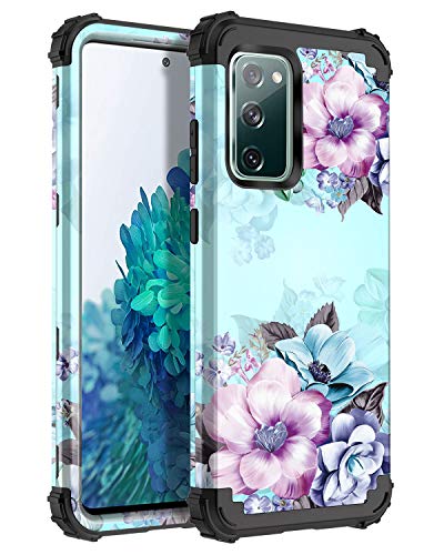 Casetego Kompatibel mit Galaxy S20 FE 5G & 4G, Blumenmuster, dreilagig, strapazierfähig, stoßfest, Ganzkörper-Schutzhülle für Samsung Galaxy S20 FE, blaue Blume. von Casetego