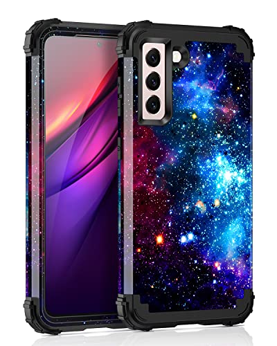 Casetego Kompatibel mit Galaxy S22 5G Hülle, Blumenmuster, dreilagig, robust, stoßfest, Ganzkörper-Schutzhülle für Samsung Galaxy S22 5G, glänzend im dunkelblauen Himmel von Casetego