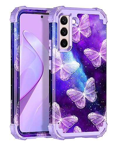 Casetego Kompatibel mit Galaxy S22 5G Hülle, floral, dreilagig, strapazierfähig, robust, stoßfest, Ganzkörper-Schutzhülle für Samsung Galaxy S22 5G 6,1 Zoll, lila Schmetterling Casetego Kompatibel mit Galaxy S22 5G Hülle, floral, dreilagig, strapazierfähig, robust, stoßfest, Ganzkörper-Schutzhülle für Samsung Galaxy S22 5G 6,1 Zoll, lila Schmetterling von Casetego