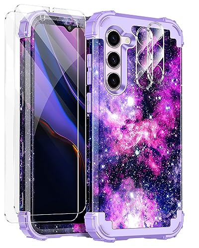 Casetego Kompatibel mit Galaxy S23 5G Hülle, stoßfest, dreilagig, robuster Schutz [2 Stück gehärtete Displayschutzfolie + 2 Stück Kameralinsenschutz] Hülle für Samsung Galaxy S23, lila Himmel von Casetego