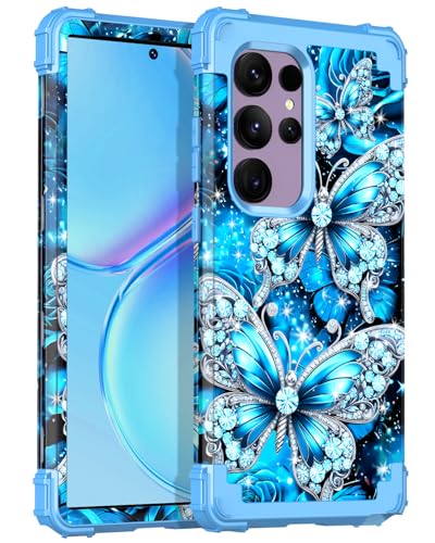 Casetego Schutzhülle für Samsung Galaxy S24 Ultra 5G, leuchtet im Dunkeln, dreilagig, robust, stoßfest, vollständiger Schutz, robustes Hart-PC + weiches TPU, 17,3 cm (6,8 Zoll), Mondblau von Casetego