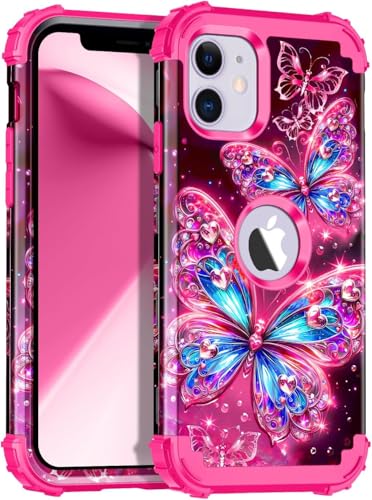 Casetego Schutzhülle für iPhone 11, leuchtet im Dunkeln, dreilagig, robust, stoßfest, vollständiger Schutz, robustes Hart-PC + weiches TPU-Bumper für Apple iPhone 11, 15,5 cm (6,1 Zoll), Dunkelrosa von Casetego
