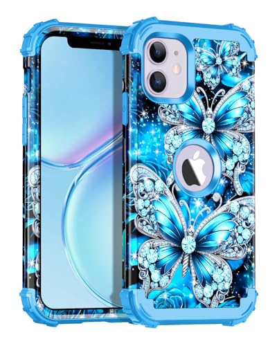 Casetego Schutzhülle für iPhone 11, leuchtet im Dunkeln, dreilagig, robust, stoßfest, vollständiger Schutz, robustes Hart-PC + weiches TPU-Bumper für Apple iPhone 11, 15,5 cm (6,1 Zoll), Hellblau von Casetego