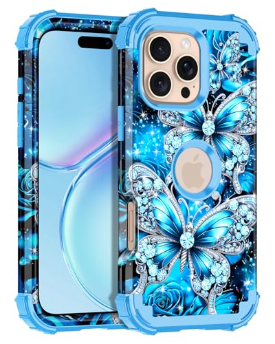 Casetego Schutzhülle für iPhone 16 Pro Max, leuchtet im Dunkeln, dreilagig, robust, stoßfest, vollständiger Schutz, robustes Hart-PC + weiches TPU, 17,5 cm (6,9 Zoll), Hellblau von Casetego