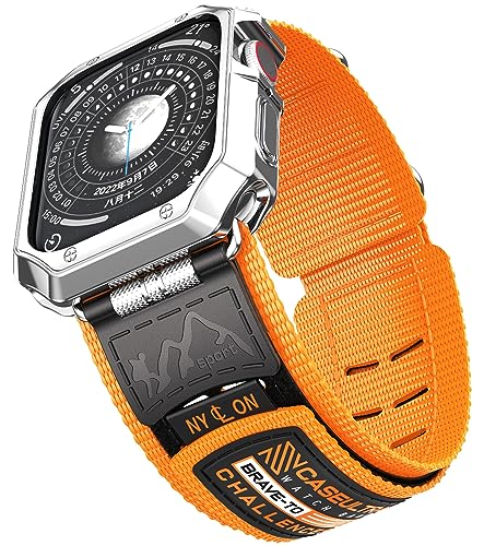 Caseultra Sport Nylon Armband Kompatibel für Apple Watch Armband Serie 7/8 (45mm) Serie 6/5/4/SE (44mm) Serie 3/2/1(42mm),Robustes Ersatzarmband,Cooles UltraWide iWatch Armband für Männer,Orange von Caseultra