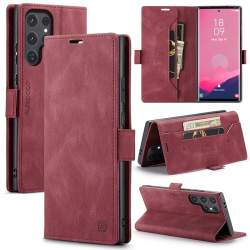 Casevita Lederhülle kompatibel mit Samsung Galaxy S25 Ultra mit Kartenhalter, Vintage-PU-Brieftasche, TPU-Stoßdämpfer, stoßfest, für Galaxy S25 Ultra, für Damen und Herren, Rot Casevita Lederhülle kompatibel mit Samsung Galaxy S25 Ultra mit Kartenhalter, Vintage-PU-Brieftasche, TPU-Stoßdämpfer, stoßfest, für Galaxy S25 Ultra, für Damen und Herren, Rot von Casevita