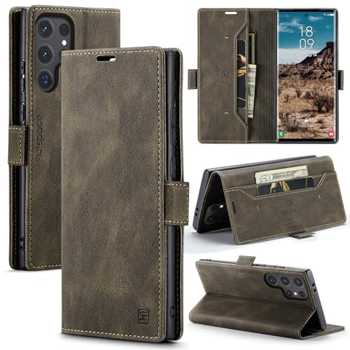 Casevita Lederhülle kompatibel mit Samsung Galaxy S25 Ultra mit Kartenhalter, Vintage-PU-Brieftasche, TPU-Stoßdämpfer, stoßfest, für Galaxy S25 Ultra, für Männer und Frauen, Kaffee Casevita Lederhülle kompatibel mit Samsung Galaxy S25 Ultra mit Kartenhalter, Vintage-PU-Brieftasche, TPU-Stoßdämpfer, stoßfest, für Galaxy S25 Ultra, für Männer und Frauen, Kaffee von Casevita