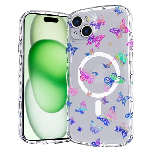 Casevita Magnetische Schutzhülle, kompatibel mit iPhone 16, niedlich, transparent, Schmetterlings-Design, gewellter Rand, Ganzkörperschutz, schlank, stoßfest, kabellose Ladegeräte für Frauen Casevita Magnetische Schutzhülle, kompatibel mit iPhone 16, niedlich, transparent, Schmetterlings-Design, gewellter Rand, Ganzkörperschutz, schlank, stoßfest, kabellose Ladegeräte für Frauen von Casevita