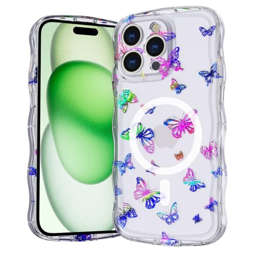 Casevita Magnetische Schutzhülle, kompatibel mit iPhone 16 Pro, niedlich, transparent, Schmetterlings-Design, gewellter Rand, Ganzkörperschutz, schlank, stoßfest, kabellose Ladegeräte für Frauen Casevita Magnetische Schutzhülle, kompatibel mit iPhone 16 Pro, niedlich, transparent, Schmetterlings-Design, gewellter Rand, Ganzkörperschutz, schlank, stoßfest, kabellose Ladegeräte für Frauen von Casevita