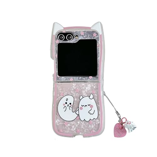 Casevita Niedliche Hülle Kompatibel mit Samsung Galaxy Z Flip 5 mit Anhänger, Weiche TPU Katze Design Lustige Cartoon Anime Geist Schutzhülle für Z Flip 5 für Frauen Casevita Niedliche Hülle Kompatibel mit Samsung Galaxy Z Flip 5 mit Anhänger, Weiche TPU Katze Design Lustige Cartoon Anime Geist Schutzhülle für Z Flip 5 für Frauen von Casevita