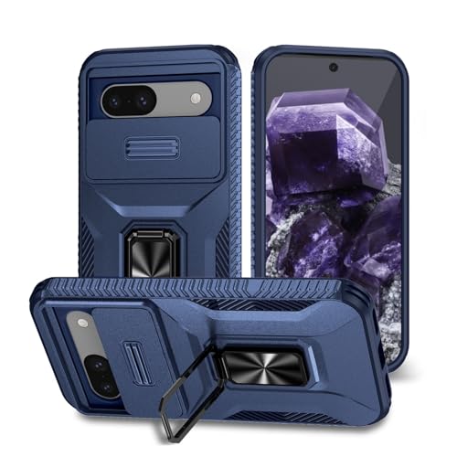 Casevita Schutzhülle kompatibel mit Google Pixel 9A, mit Schiebe-Kamera-Abdeckung und Ständer, Militärqualität, für Pixel 9A, für Mann und Frau, Blau von Casevita