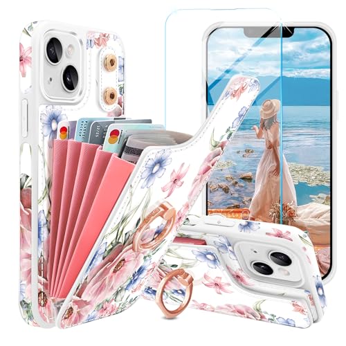 Casewind Schutzhülle für iPhone 13, 360° drehbarer Ringständer, mit Displayschutzfolie, Blumen-Design, 5 Kartenfächer, PU-Leder, Ständer, Kartenfächer, Schutzhülle für iPhone 14/5,4 Zoll Casewind Schutzhülle für iPhone 13, 360° drehbarer Ringständer, mit Displayschutzfolie, Blumen-Design, 5 Kartenfächer, PU-Leder, Ständer, Kartenfächer, Schutzhülle für iPhone 14/5,4 Zoll von Casewind