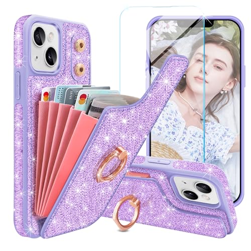Casewind Schutzhülle für iPhone 14, iPhone 13, mit Displayschutzfolie, Glitzer, 5 Kartenhalter und 360° drehbarem Ringständer, stoßfest, glitzernd, für Damen und Mädchen, PU-Leder, für iPhone 13/14 Casewind Schutzhülle für iPhone 14, iPhone 13, mit Displayschutzfolie, Glitzer, 5 Kartenhalter und 360° drehbarem Ringständer, stoßfest, glitzernd, für Damen und Mädchen, PU-Leder, für iPhone 13/14 von Casewind