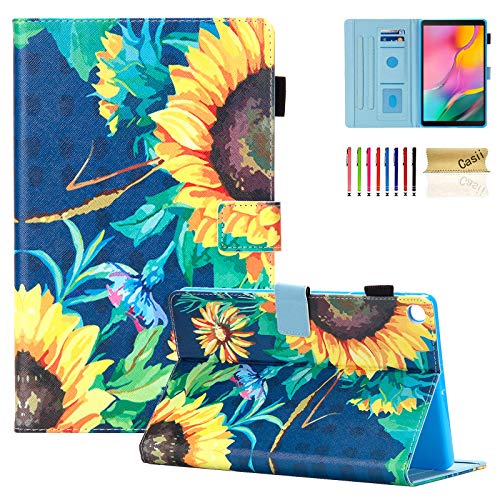 Casii für Galaxy Tab A 10.1 2019 SM-T510, aus Premium-PU-Leder, Slim Shell Folio Ständer, magnetische Schutzhülle mit Kartenfächern Samsung 10,1 Zoll SM-T510/T515 Release, Sonnenblume von Casii
