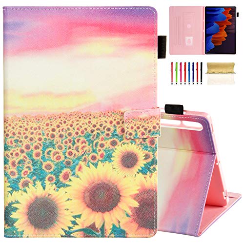 Schutzhülle für Galaxy Tab S7 Plus 12,5 Zoll 2020 (SM-T970/T975), Casii Ultra Slim Smart Magnetic Cover mit Auto Sleep/Wake Card Slots Samsung Tablet (Sunset Sunset Sunflower) von Casii
