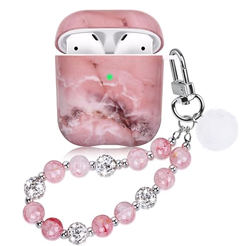 Casililor Hülle Kompatibel mit AirPods 2 Süßes Marmor Hülle für Airpods 2 & 1 mit Schlüsselanhänger Zweiteilige Schutzhülle für Mädchen Frauen Marble Rosa von Casililor