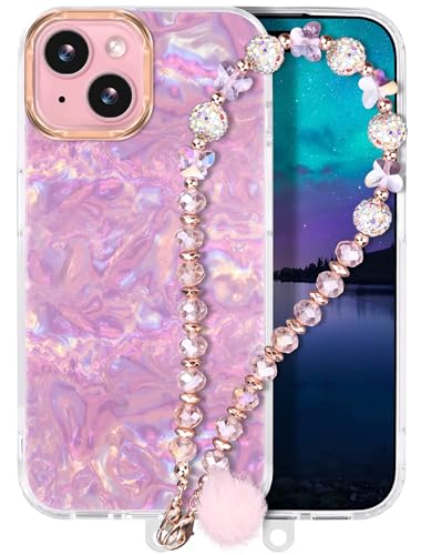 Casililor Kompatibel mit iPhone 15 Plus Hülle 6,7" 2023 Schutzhülle Glitzernde Stoßfest Handyhülle 15 Plus Case mit Schmetterling Handschlaufe für Frauen und Mädchen Glitter Pink von Casililor