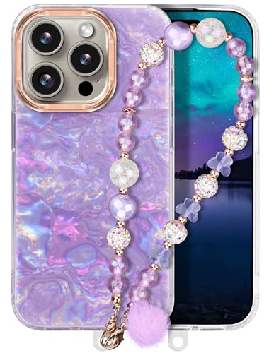 Casililor Kompatibel mit iPhone 15 Pro Max Hülle 6,7" 2023 Schutzhülle Slim Glitzernde Handyhülle 15 Pro Max Case mit Handykette Handyanhänger für Frauen und Mädchen Schmetterling Glitter Lila von Casililor