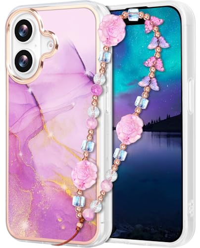 Kompatibel mit iPhone 16 Hülle 6,1" 2024 Schutzhülle Glitzer Marmor Handyhülle 16 Case mit Handy Perlen Schlüsselband für Frauen und Mädchen Bling Glitter Lila Marble Kompatibel mit iPhone 16 Hülle 6,1" 2024 Schutzhülle Glitzer Marmor Handyhülle 16 Case mit Handy Perlen Schlüsselband für Frauen und Mädchen Bling Glitter Lila Marble von Casililor