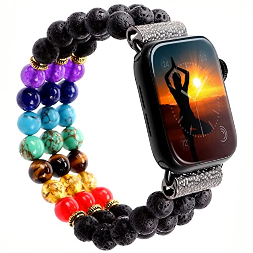 Natürliche Edelstein Armbänder Heilende Chakra Perlenarmband Ersatzarmband Kompatibel mit Apple Watch 38mm 40mm 42mm 44mm Armband für iWatch Series 6 Series 5 Series 4 Series 3/2 /1, SE Charm Armband von Casililor