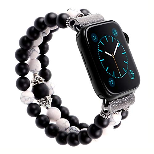 Natürliche Matt Onyx und Howlith Armbänder Heilende Perlenarmband Ersatzarmband Kompatibel mit Apple Watch 38mm 40mm 42mm 44mm Armband für iWatch Series 6 Series 5 Series 4 Series 3/2 /1, SE von Casililor