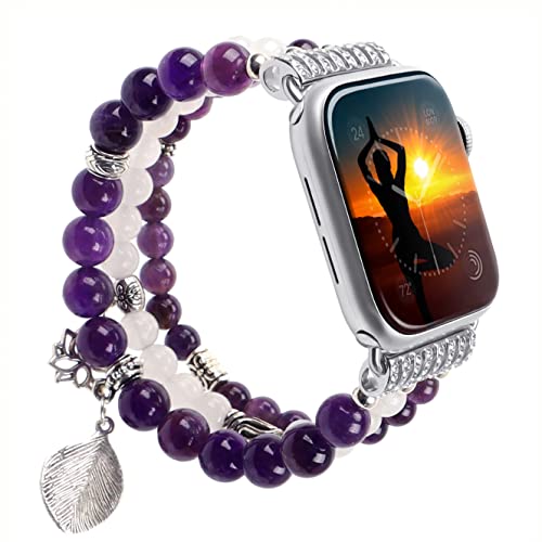 Natürlicher Amethyst Energiearmband Ersatzarmband Kompatibel mit Apple Watch 38mm 40mm 42mm 44mm Armband für Apple Watch Series 6/5/4/3/2/1, SE Charm Armband von Casililor