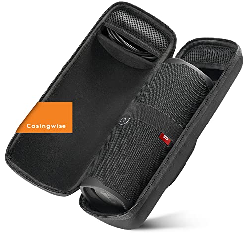 Casingwise Tasche für Flip 5 JBL Lautsprecher/Bluetooth Lautsprecher Tasche mit Fach für Kabel und Zubehör für Reisen/Hard Case für JBL Box mit Trageschlaufe schwarz von Casingwise