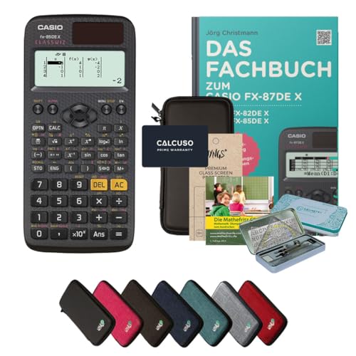 CALCUSO Streberpaket: Casio FX-85DE X + WYNGS Schutztasche schwarz + Fachbuch von CALCUSO + Displayschutzfolie + Lern CD + Premium Geometrie Set + Erweiterte Garantie von CALCUSO von Casio