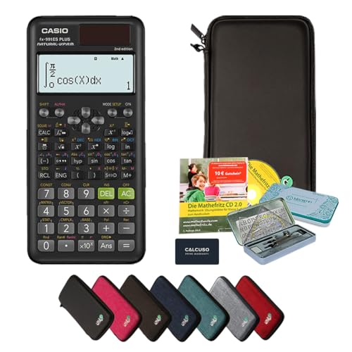 CALCUSO Streberpaket: Casio FX-991ES Plus 2nd Edition Taschenrechner + WYNGS Schutztasche schwarz + WYNGS Displayschutzfolie + Lern CD + Premium Geometrie Set + Erweiterte Garantie von CALCUSO von Casio