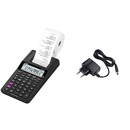 CASIO Druckender Tischrechner HR-8RCE, 12-stellig, Wiederholungsdruck, Cost/Sell/Margin, Profi-Prozentrechnung & AD-A60024 Netzadapter für druckende Tischrechner HR-Serie, schwarz von Casio