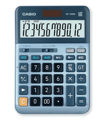 CASIO Tischrechner DF-120EM, 12-stellig, Cost / Sell / Margin, Gesamtsummen-Speicher, Solar-/Batteriebetrieb von Casio