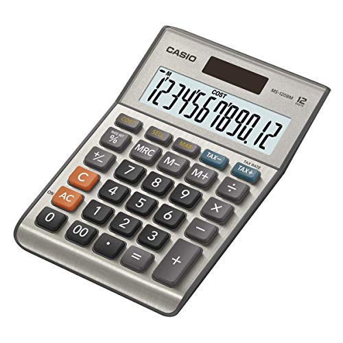 CASIO Tischrechner MS-120BM, 12-stellig, Steuerberechnung, Cost/Sell/Margin, Aluminiumfront, Solar-/Batteriebetrieb von Casio