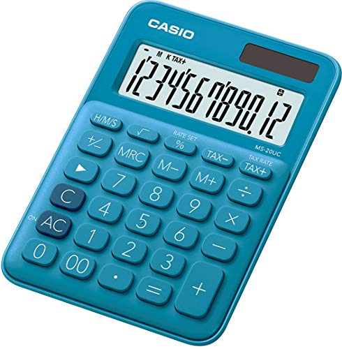CASIO Tischrechner MS-20UC-BU, 12-stellig, in Trendfarben, Steuerberechnung, Zeitumrechnung, Solar-/Batteriebetrieb, 2.3 x 10.5 x 14.95 cm von Casio