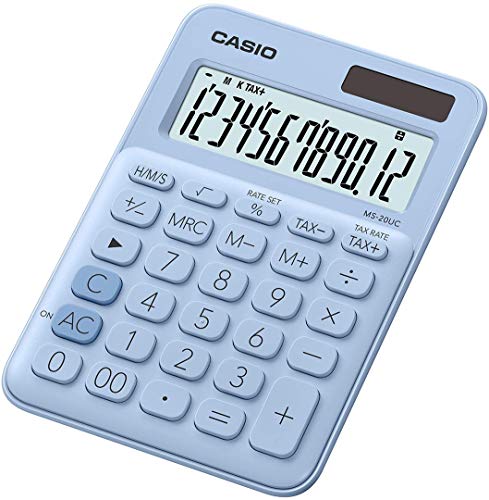 CASIO Tischrechner MS-20UC-LB, 12-stellig, in Trendfarben, Steuerberechnung, Zeitumrechnung, Solar-/Batteriebetrieb von Casio