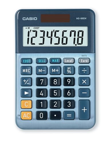 CASIO Tischrechner MS-88EM, 8-stellig, Währungsumrechnung, Cost / Sell / Margin, Aluminiumfront, Solar-/Batteriebetrieb von Casio