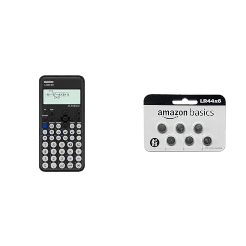 Casio FX-82DE CW ClassWiz technisch wissenschaftlicher Rechner & Amazon Basics – LR44 Alkaline-Knopfzelle, 6 stück von Casio