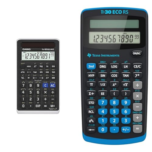 Casio FX-82SOLARII Schulrechner Schwarz Display & Texas Instruments TI-30 ECO RS Schulrechner, Technisch-Wissenschaftlich (Einzeiliges 10-stelliges Display, Solarbetrieb) Schwarz von Casio