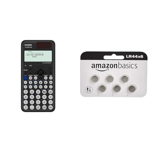 Casio FX-85DE CW ClassWiz technisch wissenschaftlicher Rechner & Amazon Basics – LR44 Alkaline-Knopfzelle, 6 stück von Casio