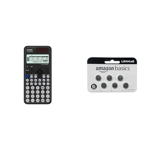 Casio FX-87DE CW ClassWiz technisch wissenschaftlicher Rechner & Amazon Basics – LR44 Alkaline-Knopfzelle, 6 stück von Casio