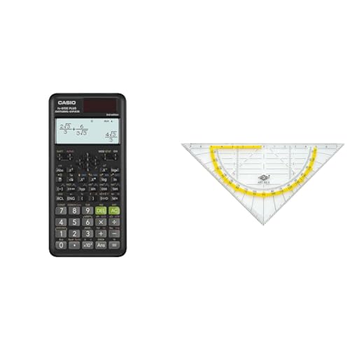 Casio FX-87DE Plus-2 Wissenschaftlich-Technischer Schulrechner, Schwarz & Wedo 525 Geometrie Dreieck 16 cm, Kunststoff, Hypotenuse, Facetten, Tuschenoppen, transparent von Casio